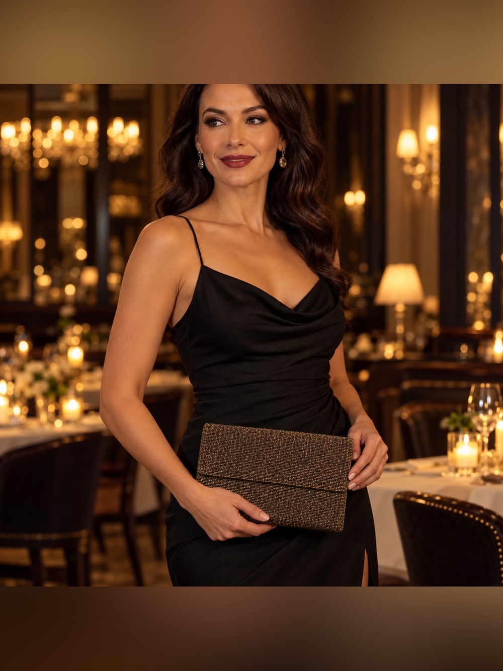 MOYNA Beaded Flap Clutch – Muted Antique Golden & Brown